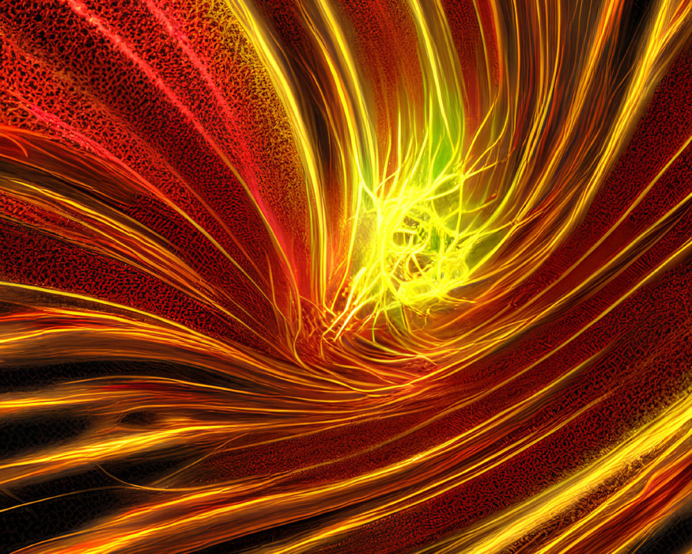 Vibrant abstract fractal art: fiery red, orange, yellow hues
