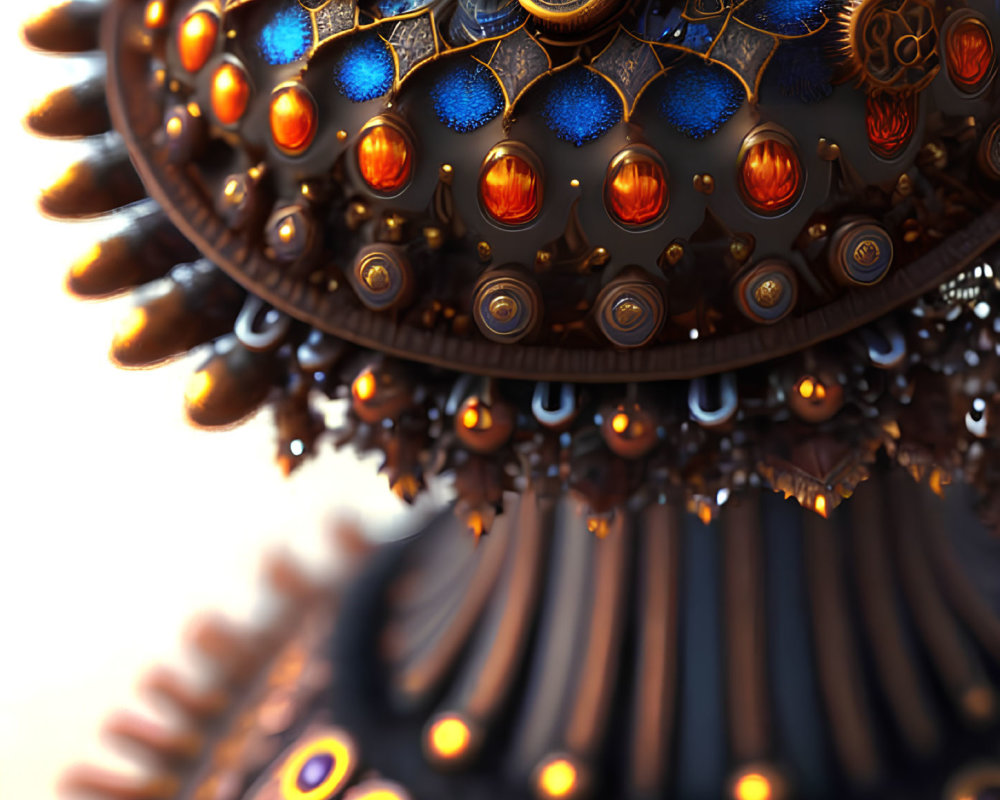 Detailed Steampunk-Inspired Spherical Object with Gears & Gemstones