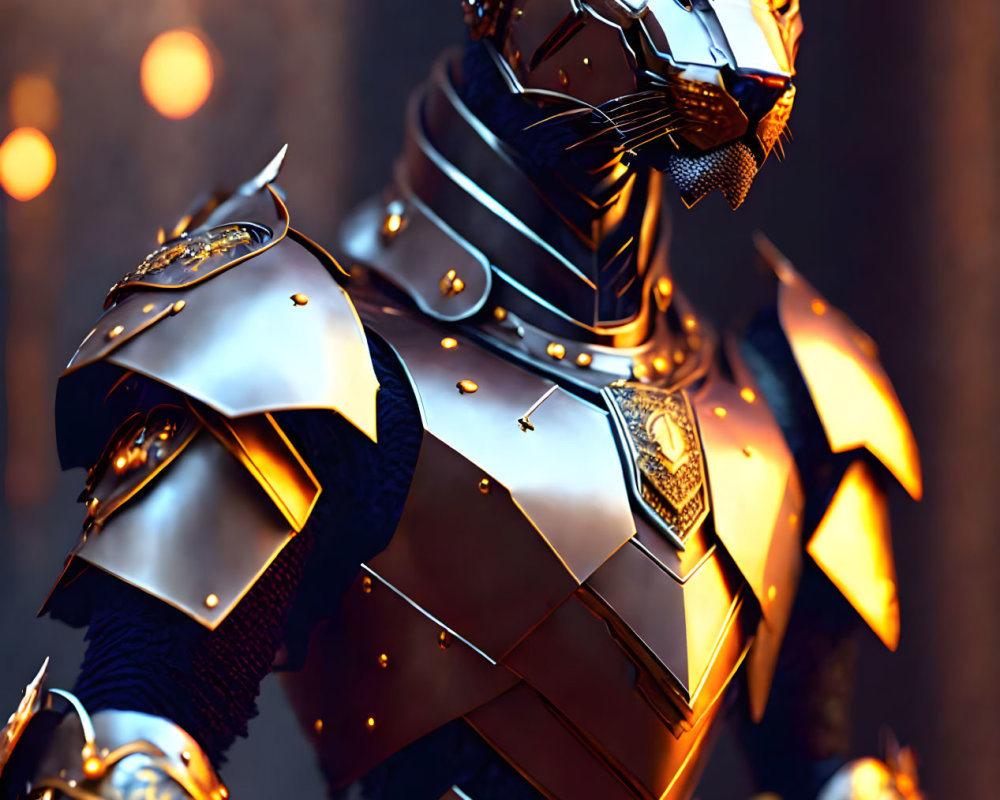 Detailed Image of Robotic Black Panther in Ornate Armor with Gold Accents