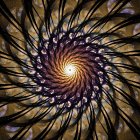 Colorful digital artwork: Cosmic spiral pattern in gold and blue hues, resembling a stylized galaxy with