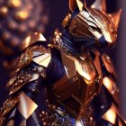 Detailed Image of Robotic Black Panther in Ornate Armor with Gold Accents