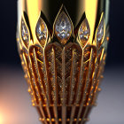 Golden goblet with intricate patterns and jewel inlays on dark background