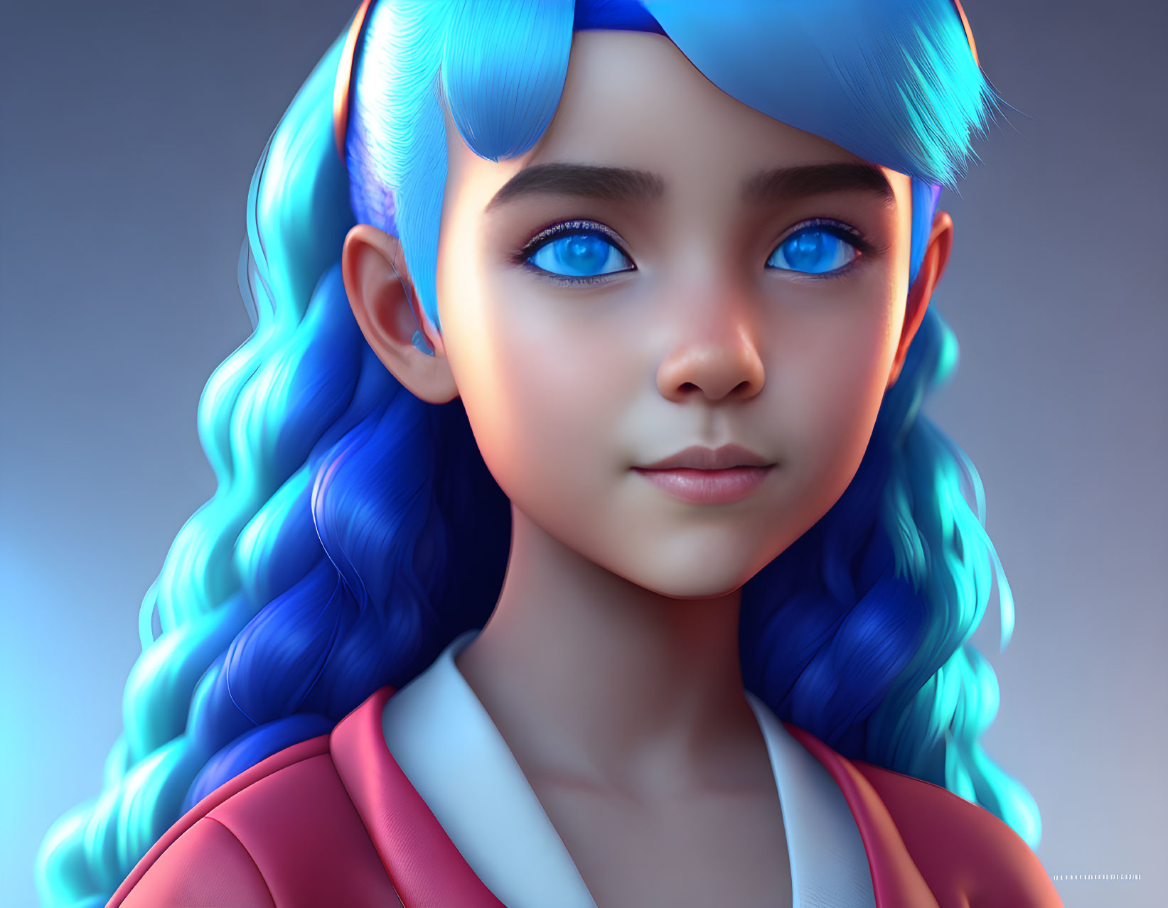 Detailed digital artwork: girl with blue hair and eyes