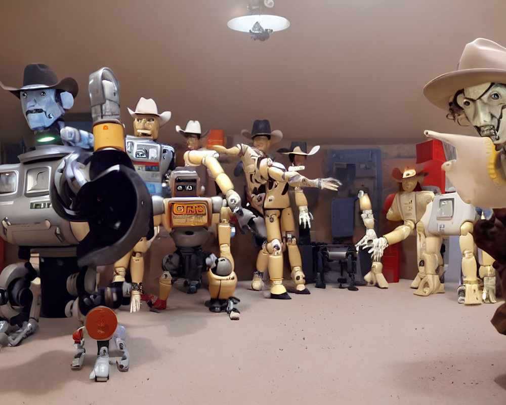 Western Cowboy Themed Robot Figurines with Mechanical Horses