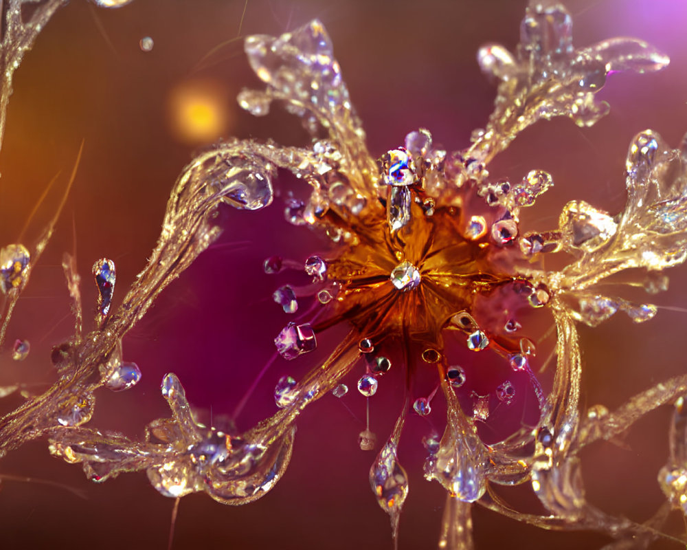 Detailed Close-Up of Jeweled Flower with Glassy Petals and Dewdrops