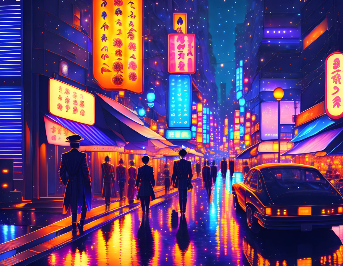 Neon-lit Rainy Asian-Inspired Cityscape