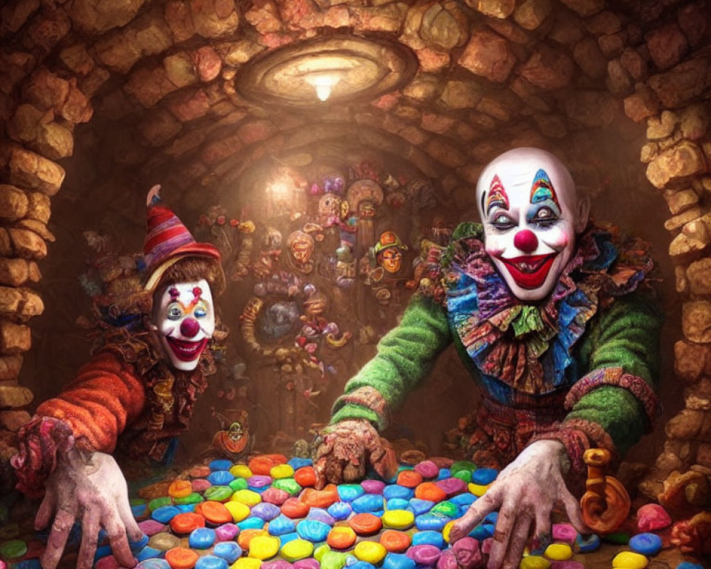 Colorful Clown Room with Exaggerated Makeup and Figurines
