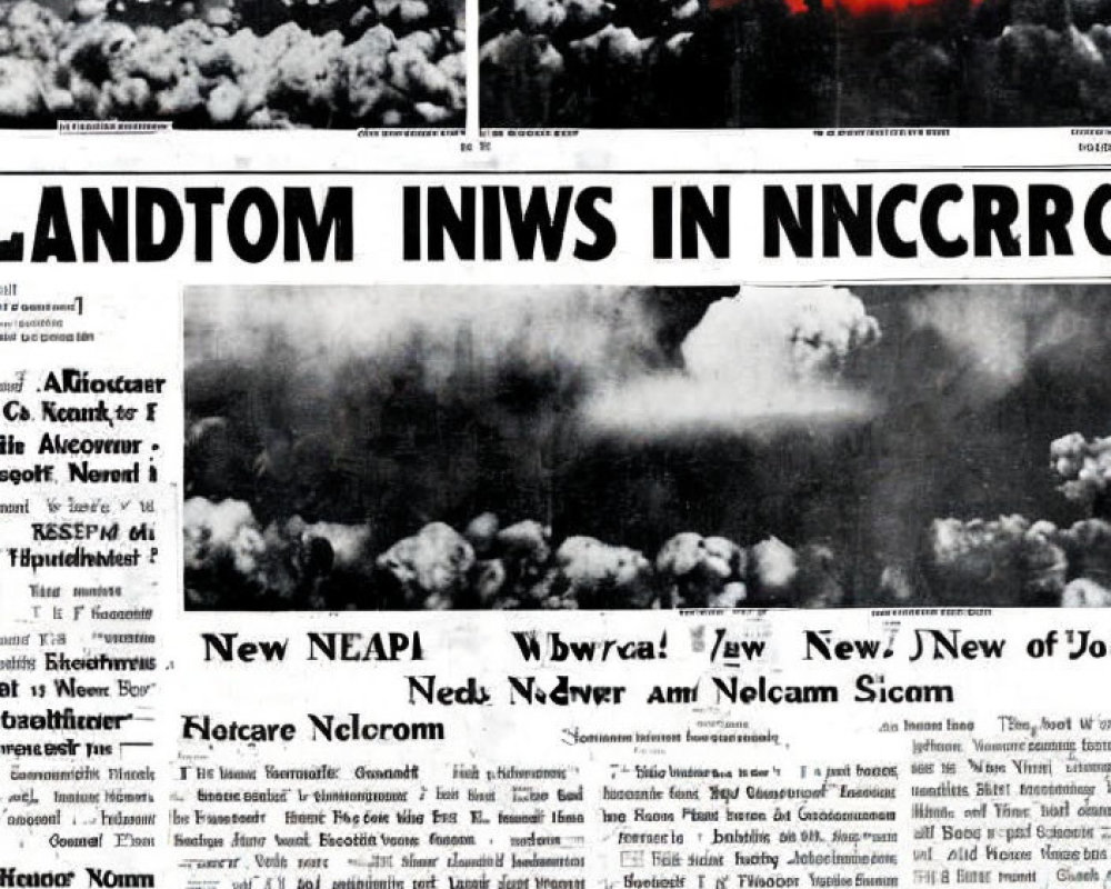 Monochrome newspaper page featuring explosion photo & headlines
