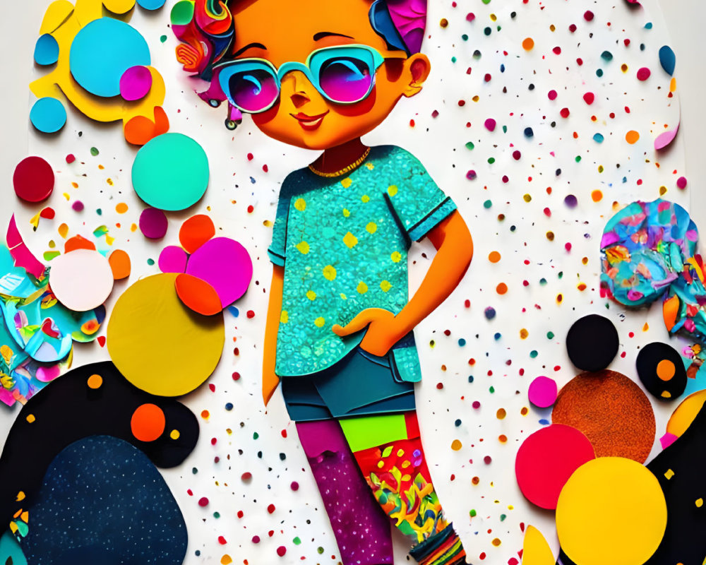 Colorful child with glasses in vibrant illustration