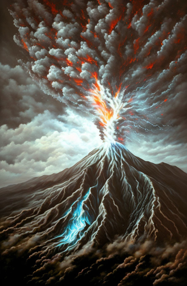 Painting of a erupting volcano