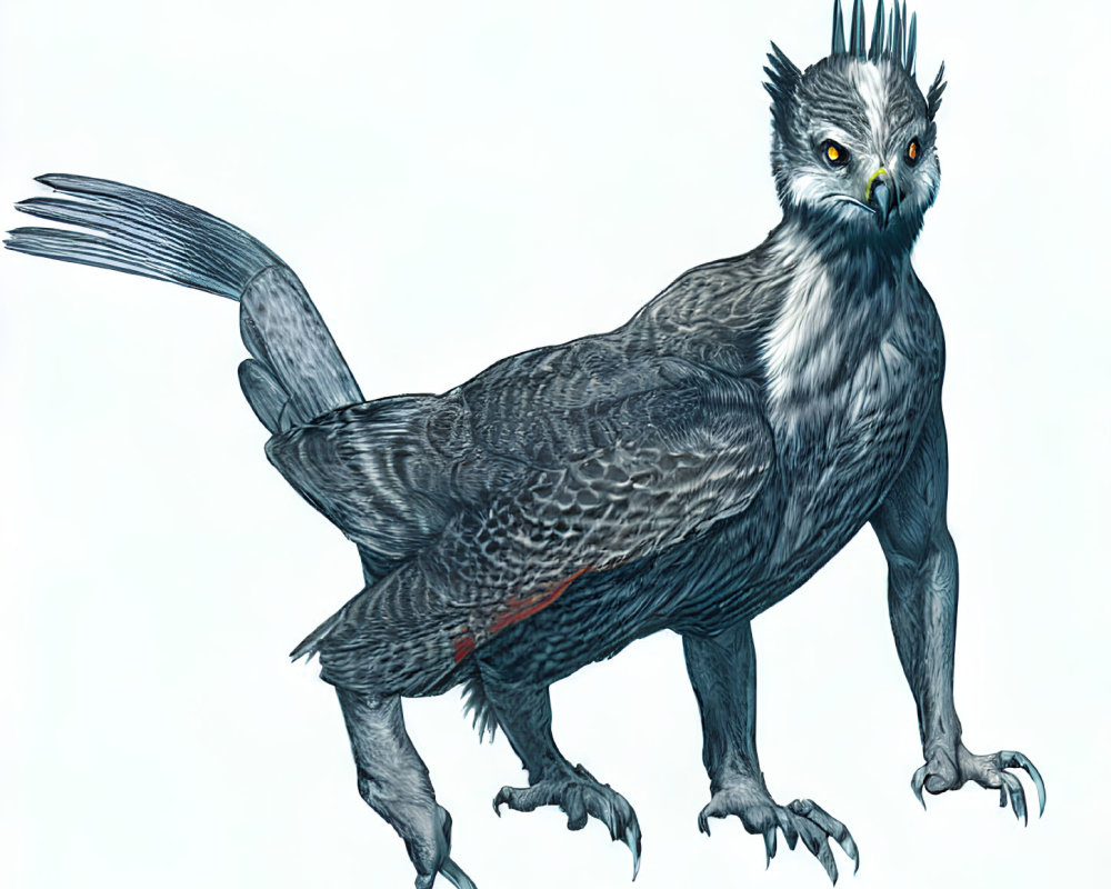 Mythical creature with bird body and feline head, sharp talons, stern gaze
