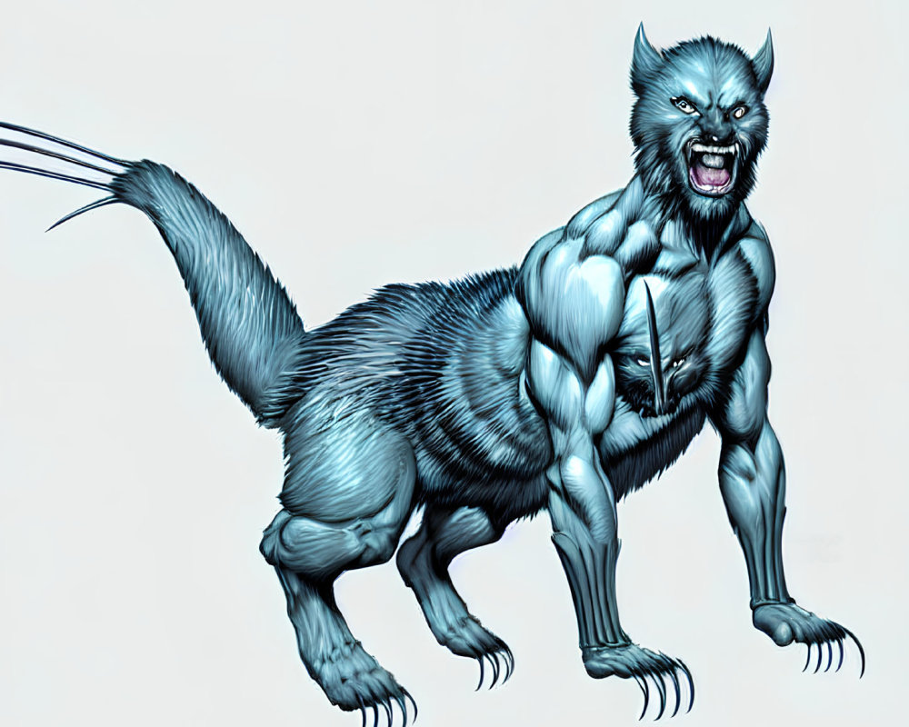 Muscular anthropomorphic creature with feline features and sharp claws.