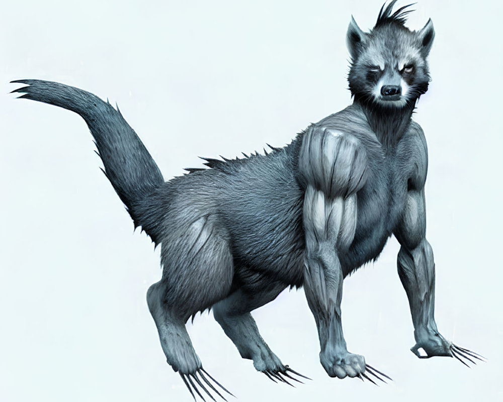 Muscular anthropomorphic wolf creature with fur and sharp claws