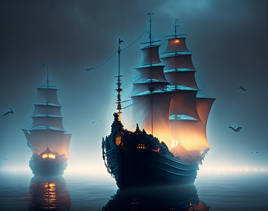 Ghostly galleons gently glide 