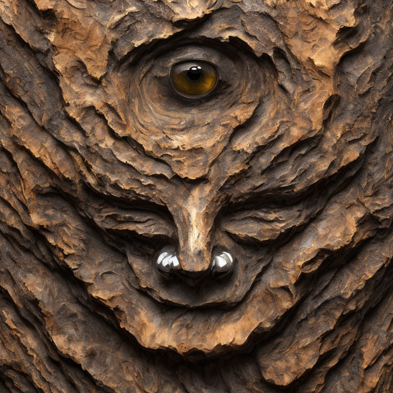 Detailed Close-Up of Creature with Bark-Like Skin and Eye