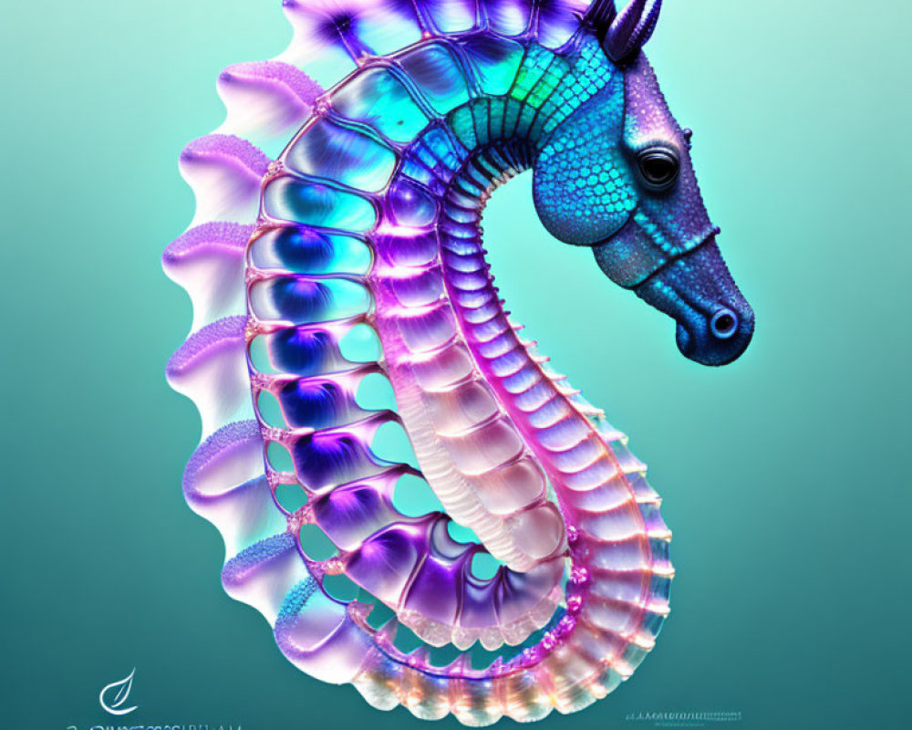 Colorful Digital Illustration of Iridescent Seahorse with Wing-Like Fin