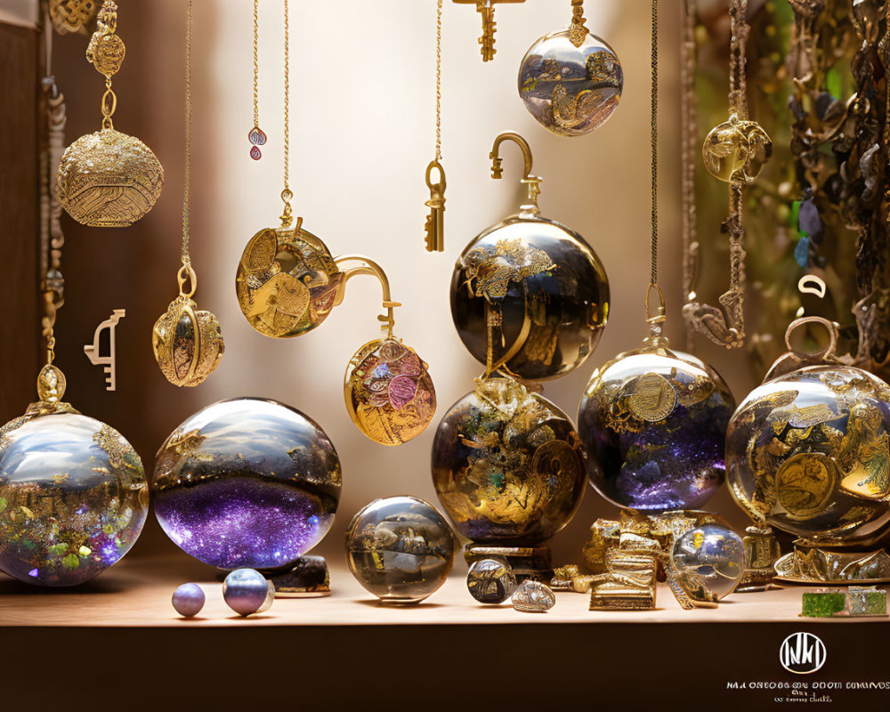 Luxurious Gold and Glass Ornaments in Opulent Shop Window