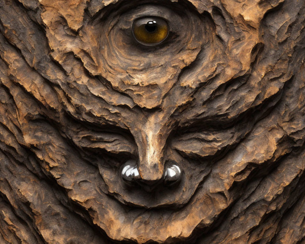 Detailed Close-Up of Creature with Bark-Like Skin and Eye