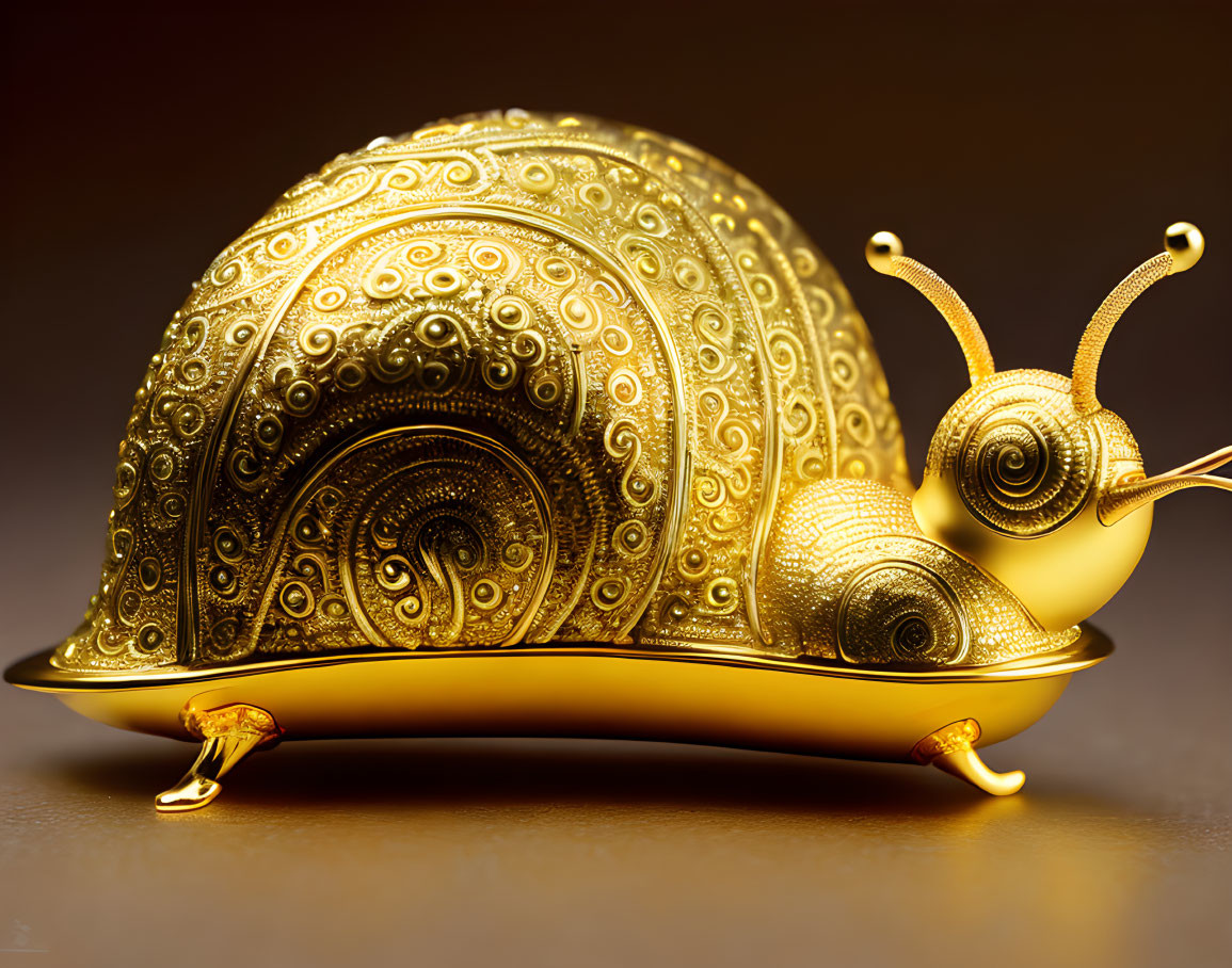 Detailed Golden Snail with Ornate Swirling Patterns on Shell