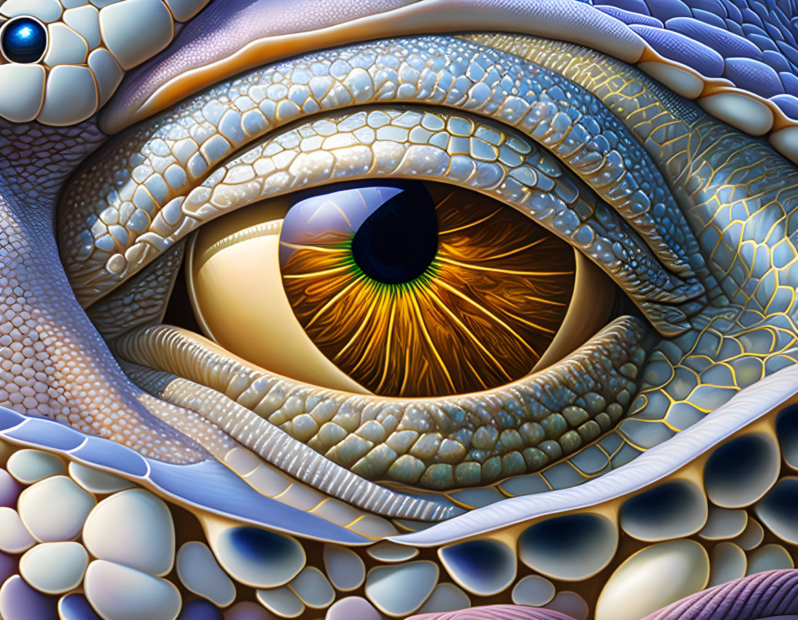 Detailed surreal digital artwork: eye with reptile-like skin textures