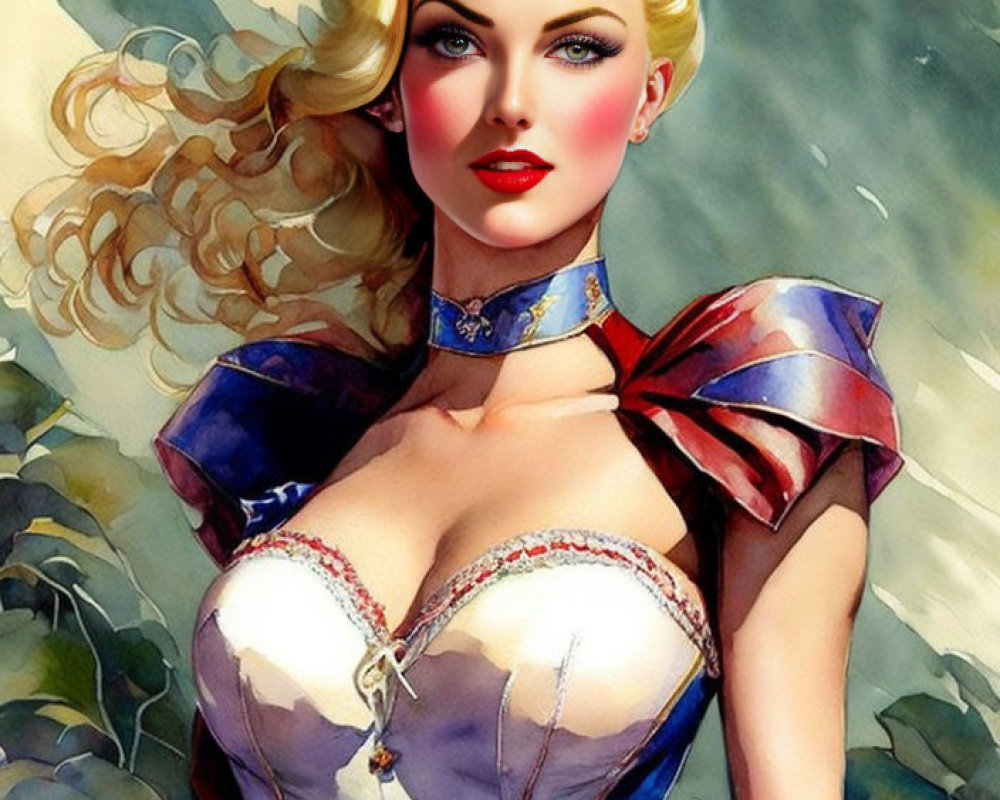 Colorful Illustration of Woman with Blonde Hair and Red Lipstick
