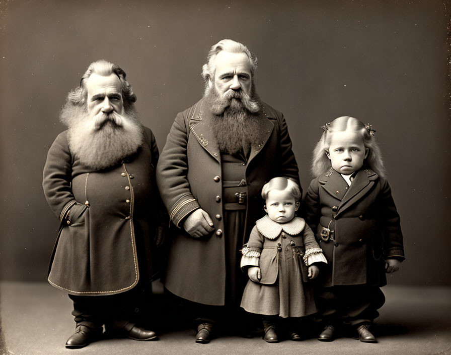 Four generations of family with prominent beards in formal attire vintage photo
