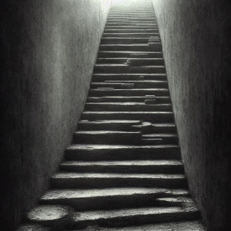Stone staircase ascends in dimly lit passageway