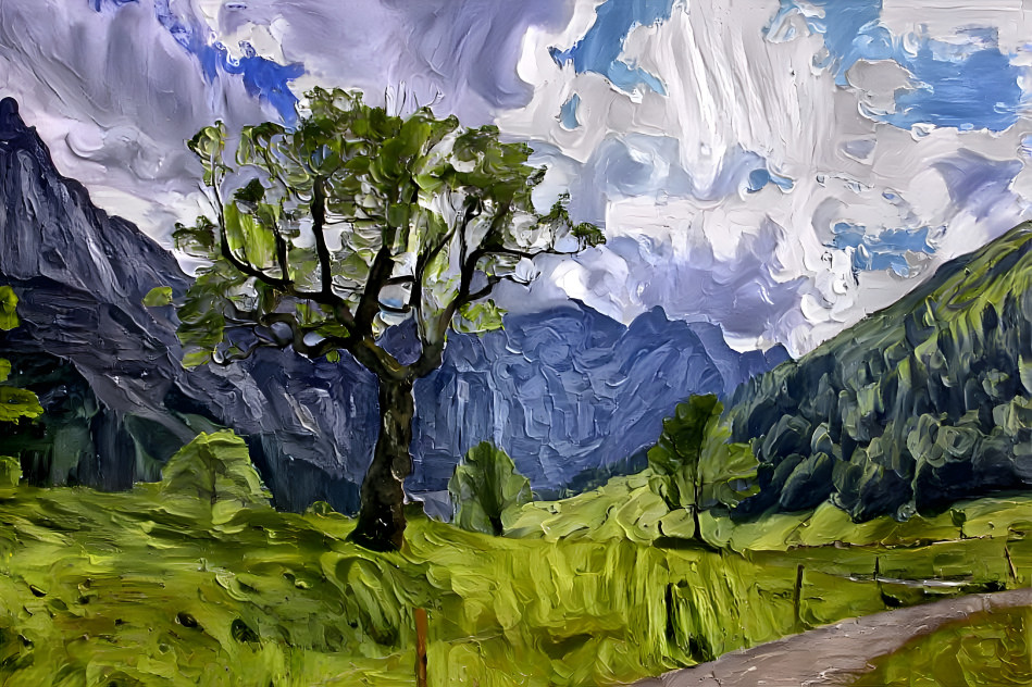 Painted tree with landscape