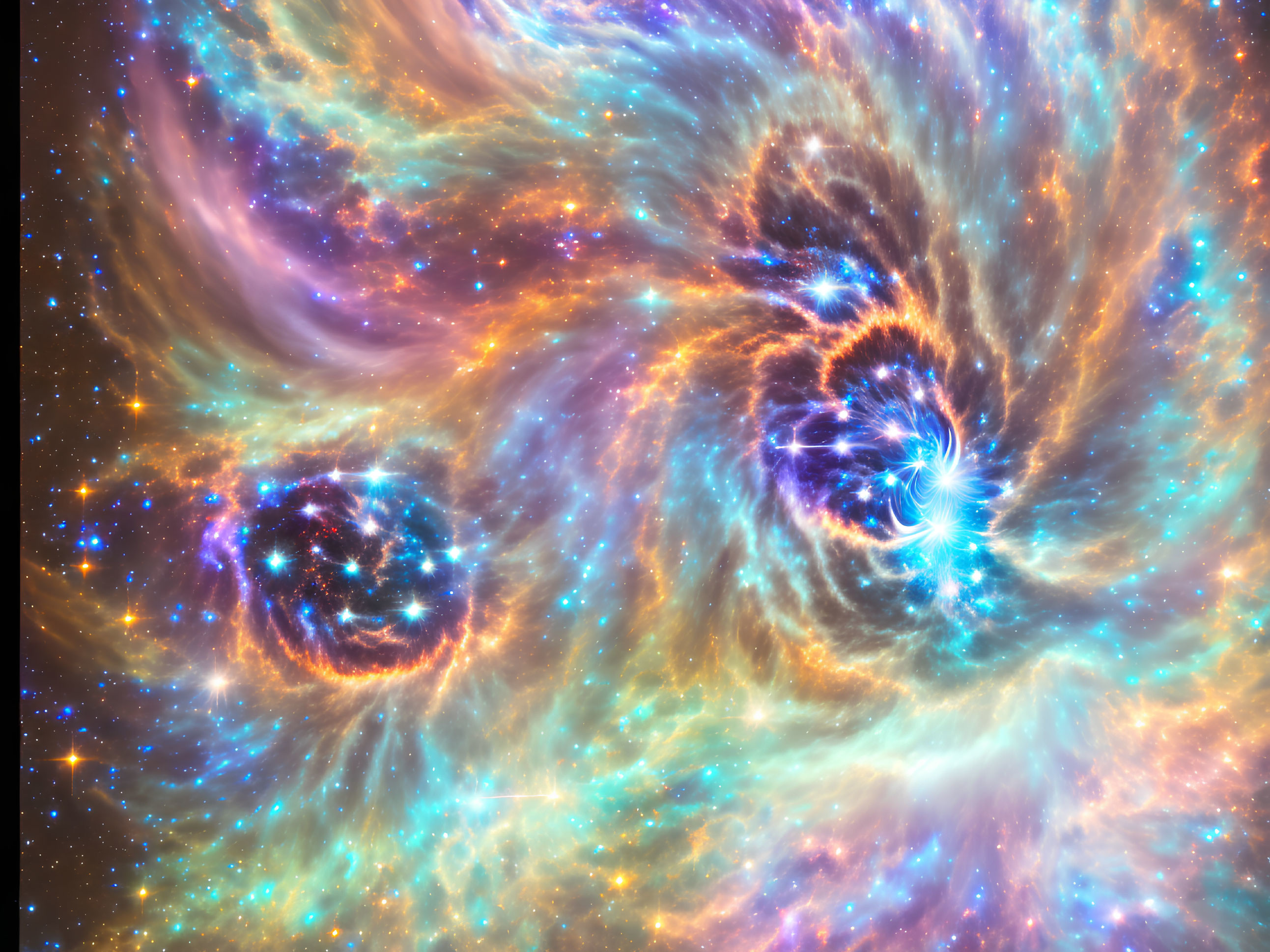 Colorful Space Nebula with Swirling Blues, Oranges, and Yellows