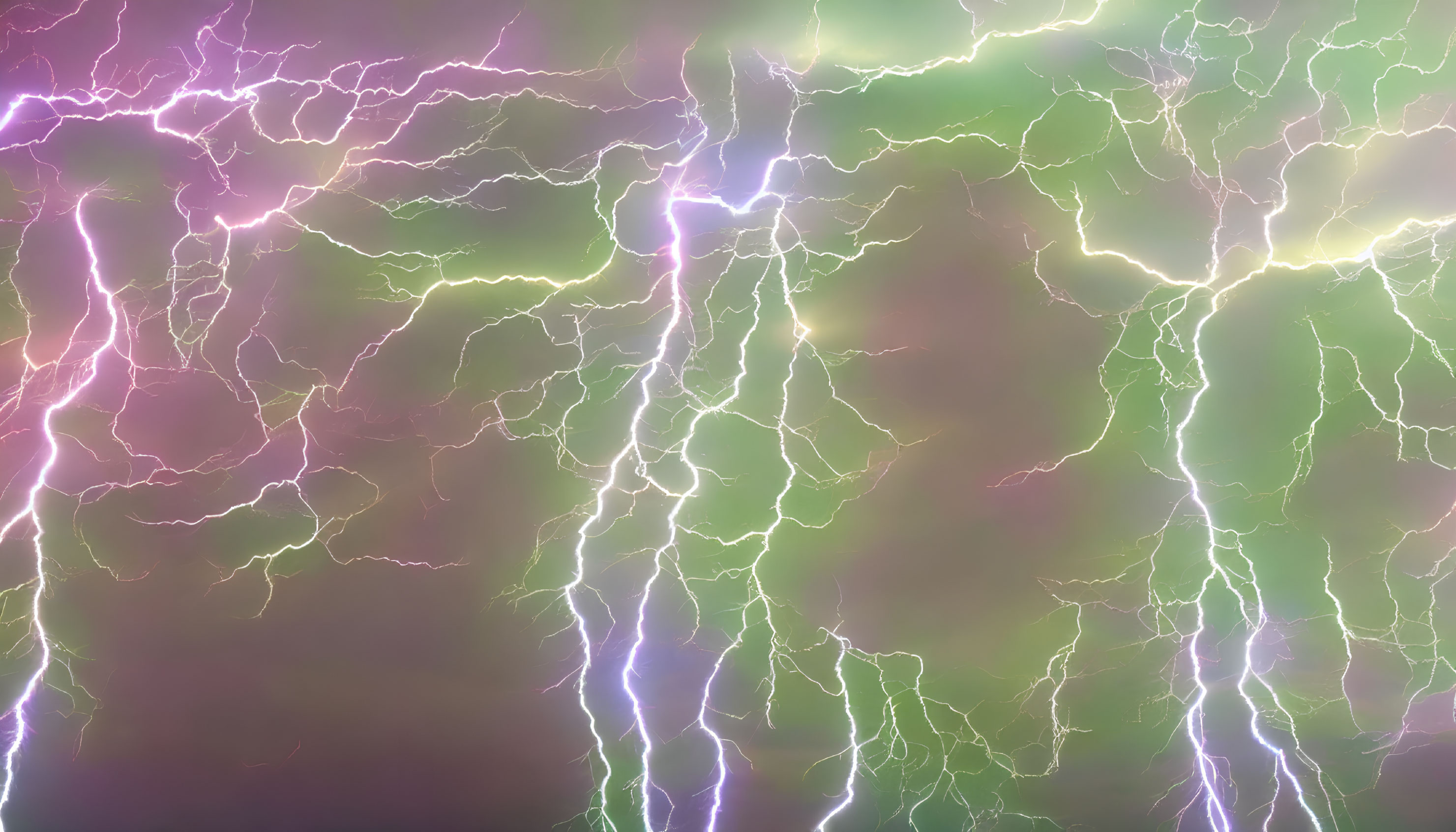 Vivid Electric Purple and Green Lightning on Soft Background