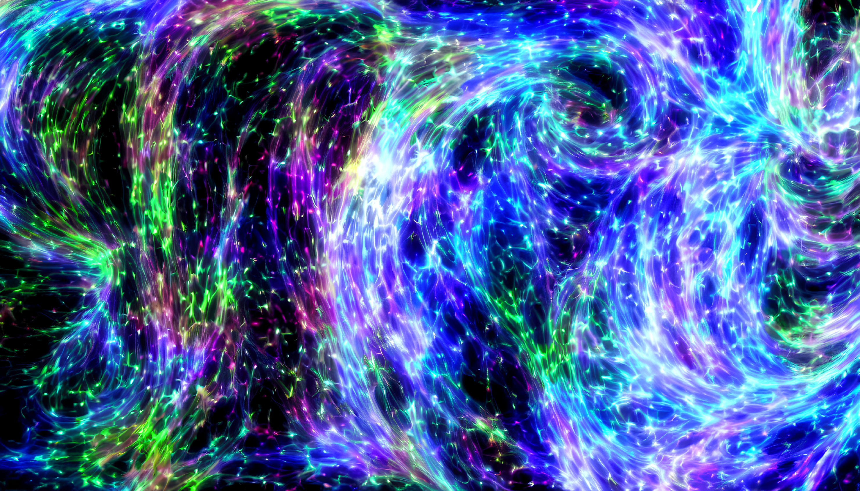 Colorful Abstract Swirls with Neon Glow on Dark Background
