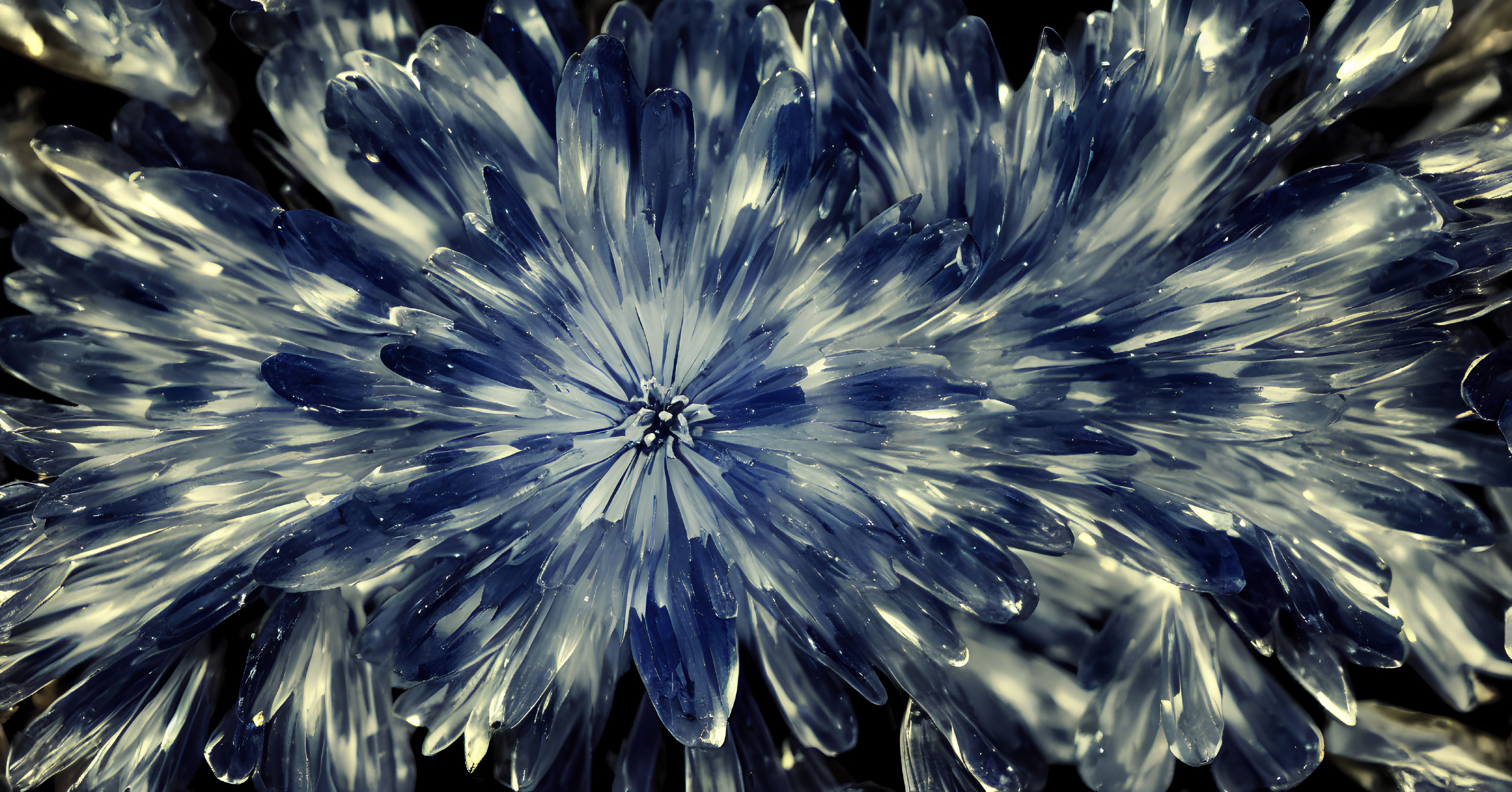 Monochrome close-up of blue-tinted flowers showcasing intricate petal details
