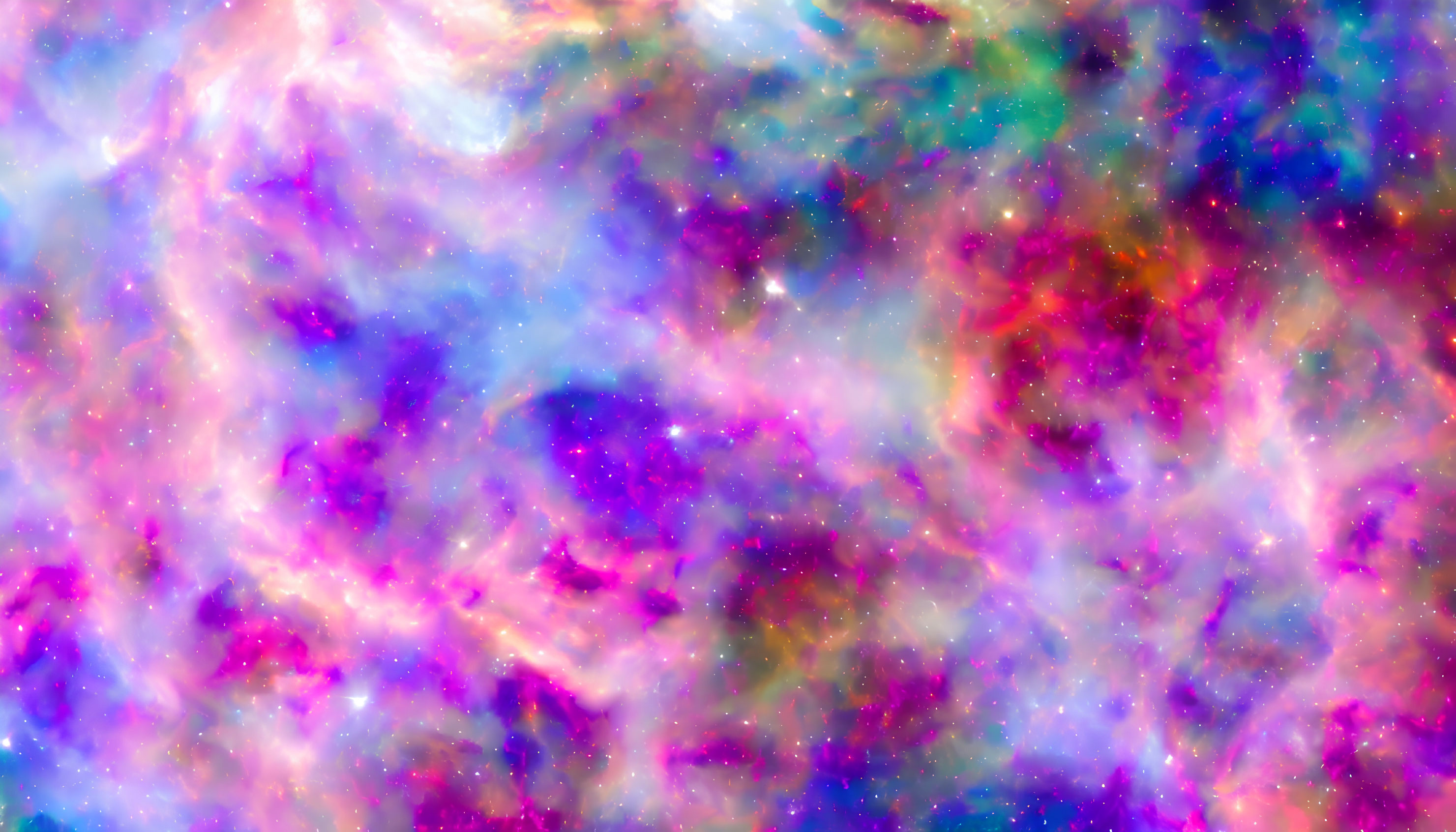Colorful cosmic nebula with purple, blue, and pink swirls and stars
