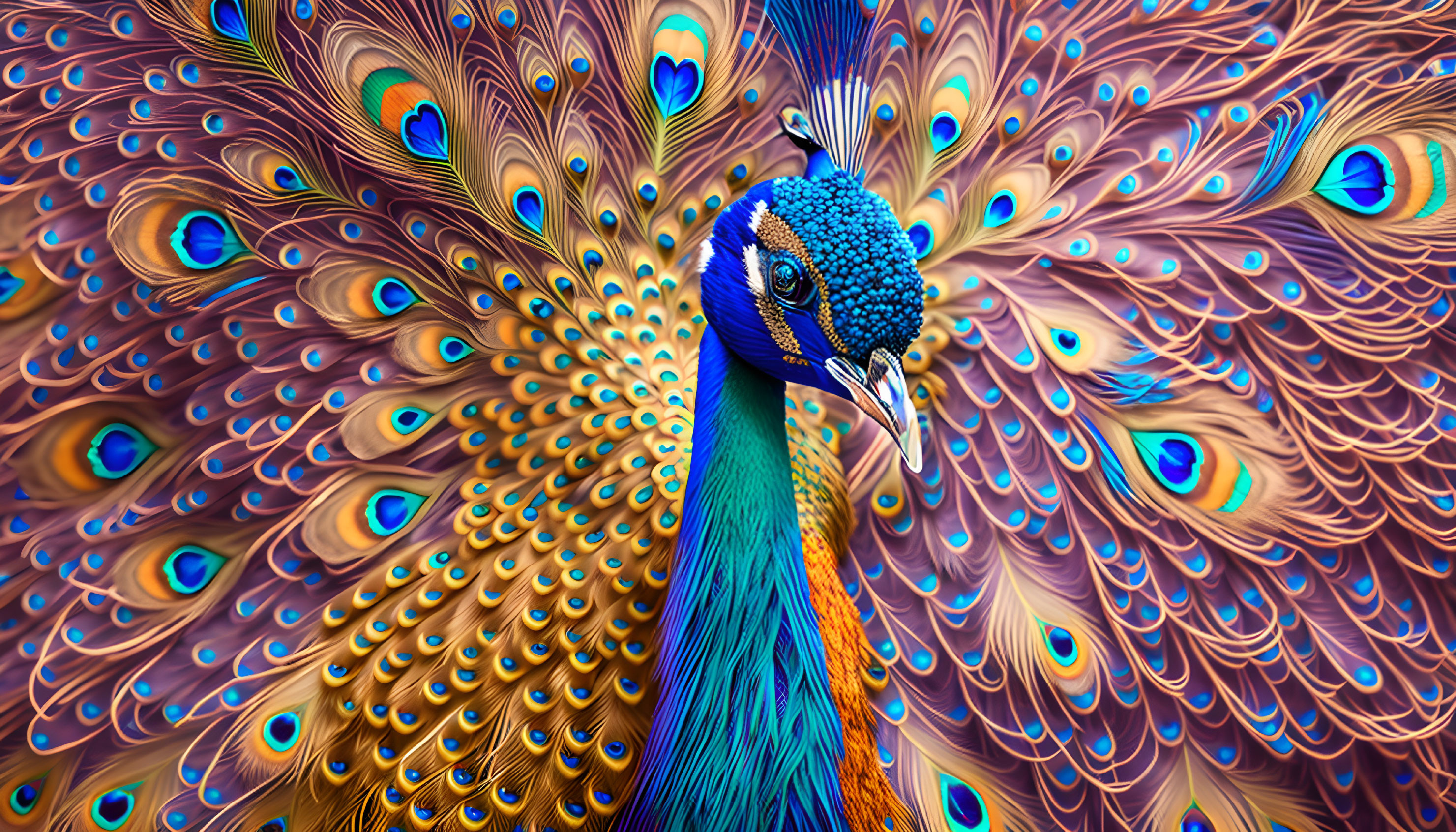 Colorful Peacock with Vibrant Blues, Greens, and Golds