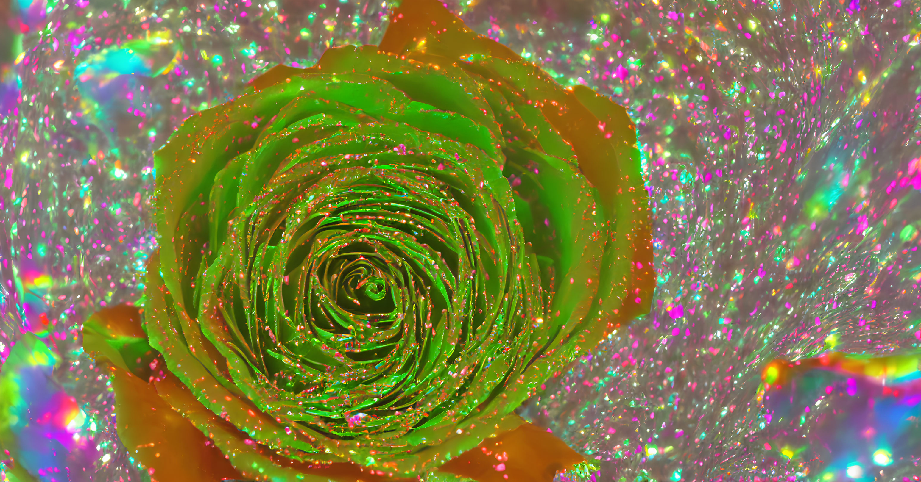 Colorful Glitter Rose on Sparkling Background