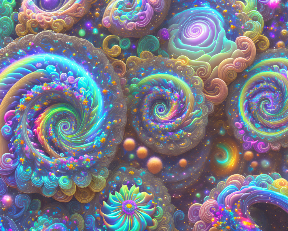 Colorful Psychedelic Fractal Image with Spiraling Patterns