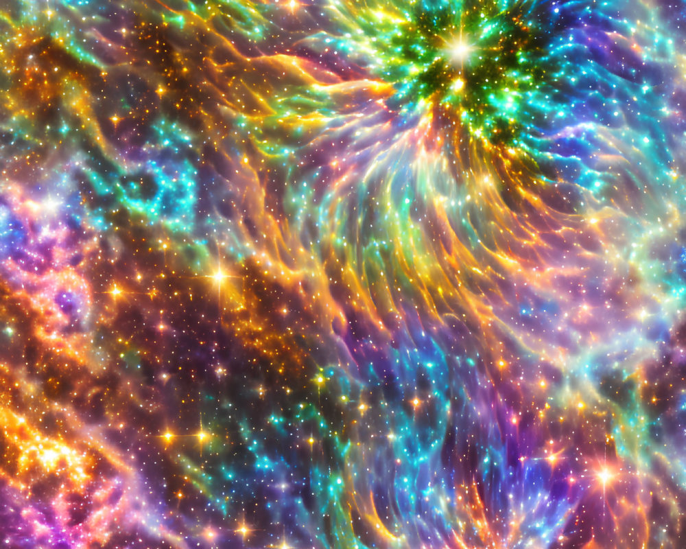 Colorful Swirling Galaxies and Stars in Vibrant Space Scene