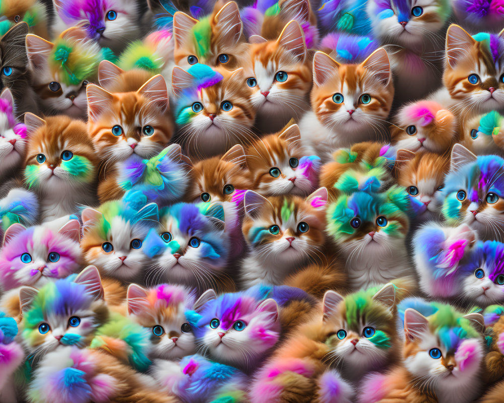 Fluffy Kittens with Colorful Bows in Playful Montage