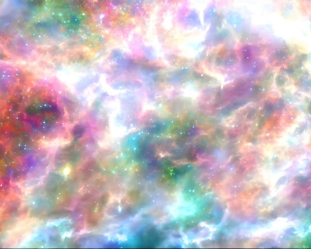 Colorful Cosmic Nebula Bursting with Pink, Blue, Green, and Purple