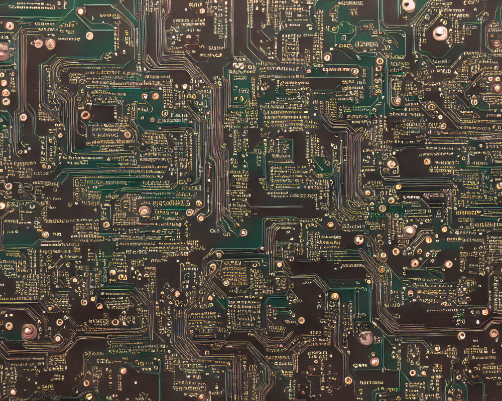 Detailed View: Green Printed Circuit Board with Electronic Components