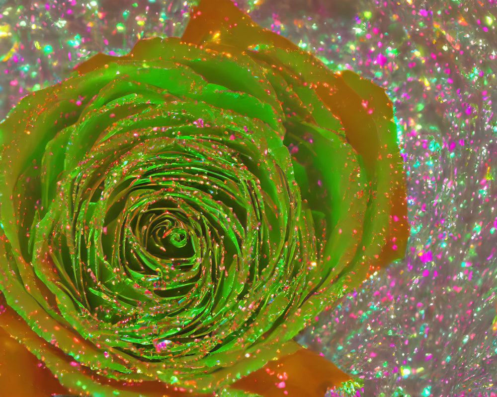 Colorful Glitter Rose on Sparkling Background