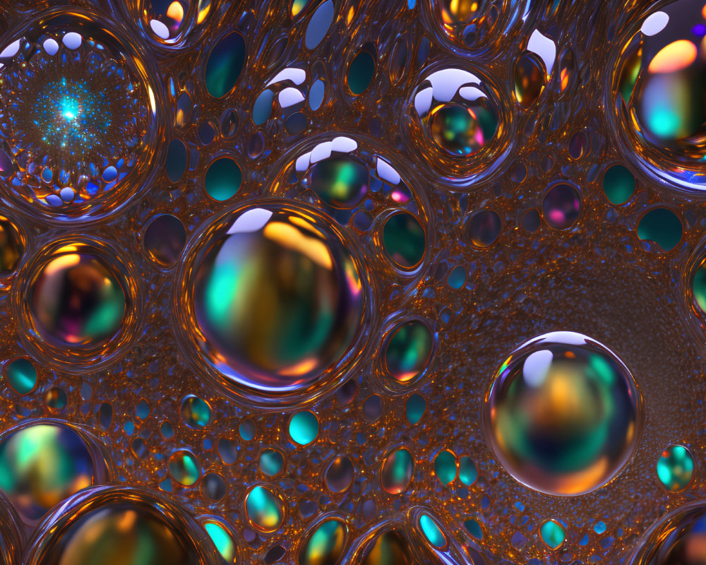 Colorful Bubble Reflections in Intricate Metallic Structure