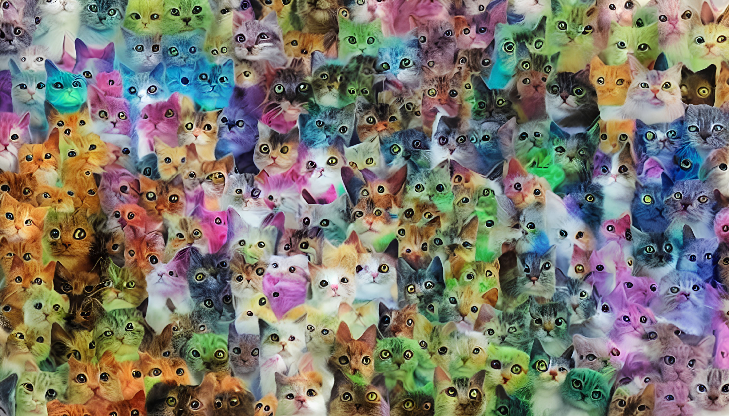 Colorful Collage of Diverse Cat Faces in Various Expressions