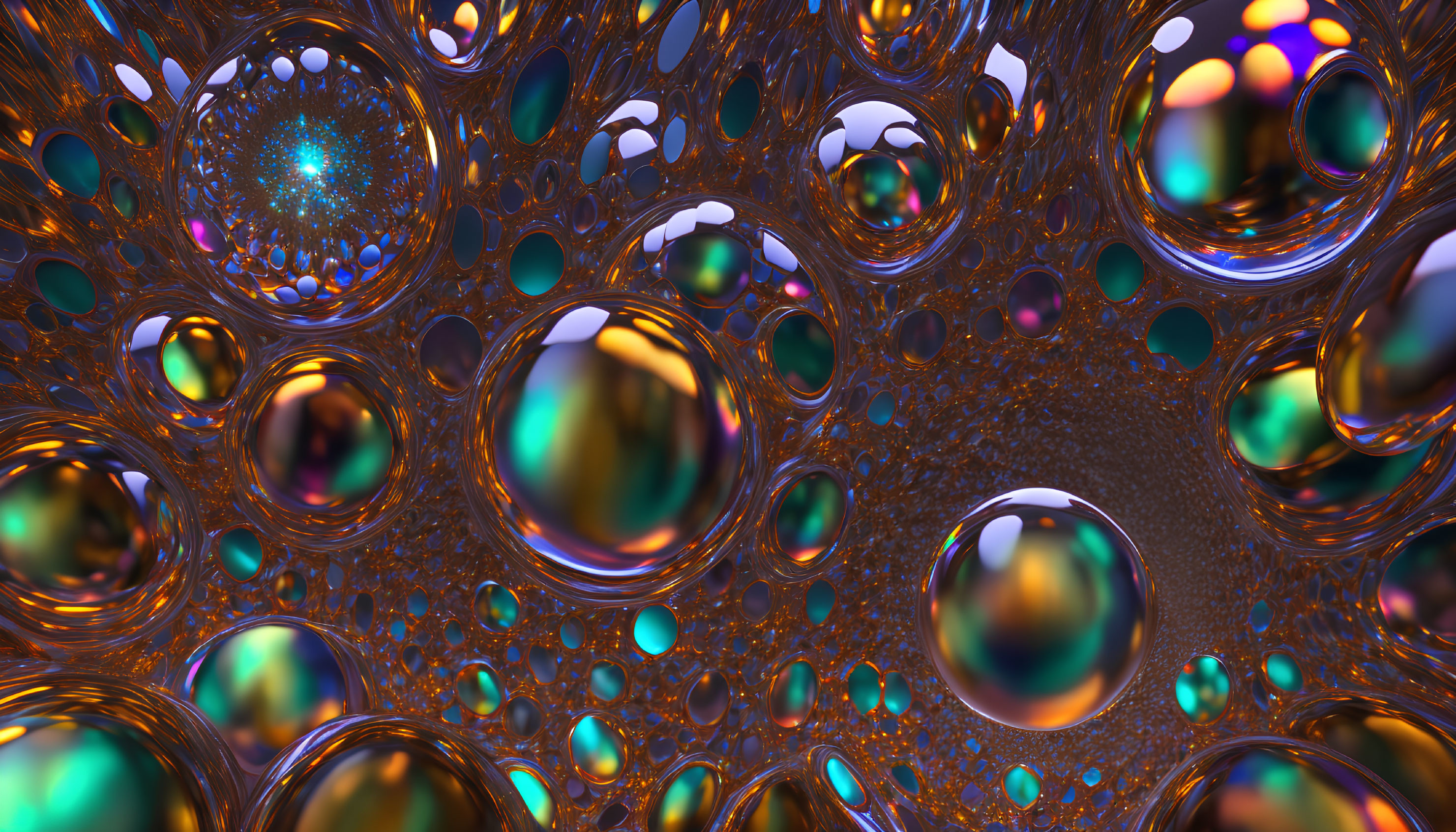Colorful Bubble Reflections in Intricate Metallic Structure