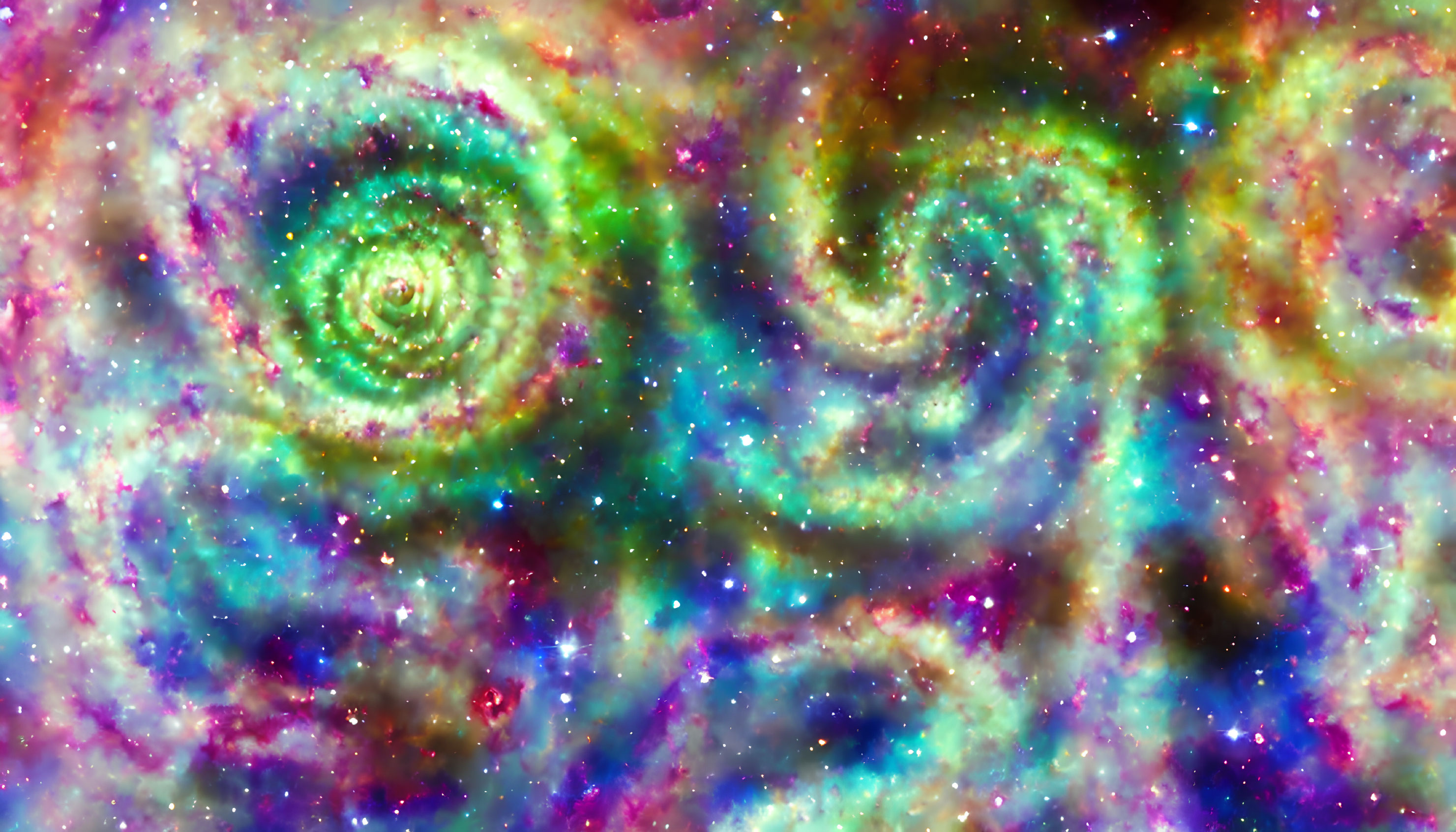 Colorful Swirling Galaxies Against Starry Backdrop