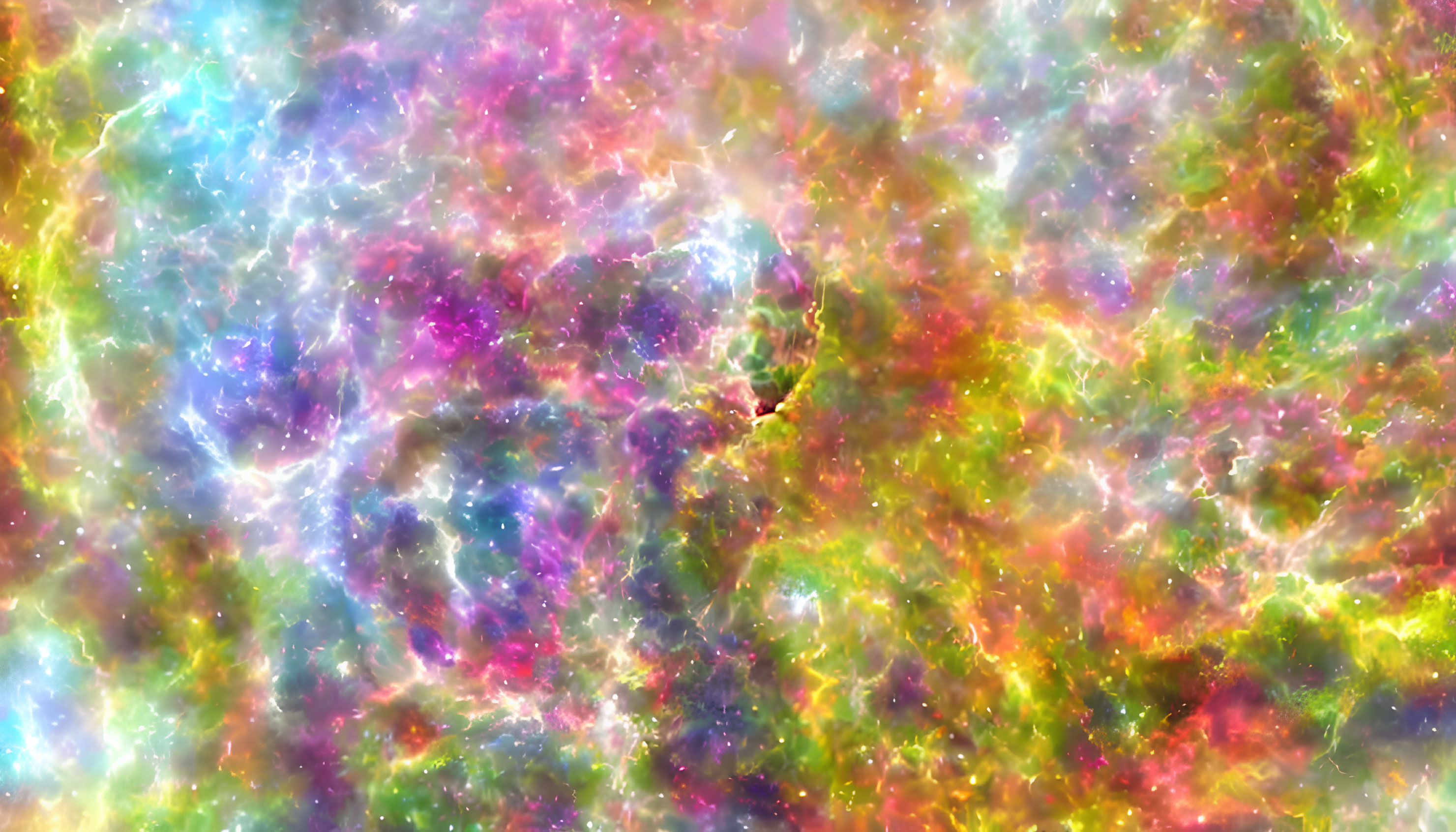 Colorful Cosmic Nebulae and Star Formations in Pink, Green, Blue, and Purple
