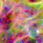 Colorful high-res nebula with pink, purple, yellow, blue swirls