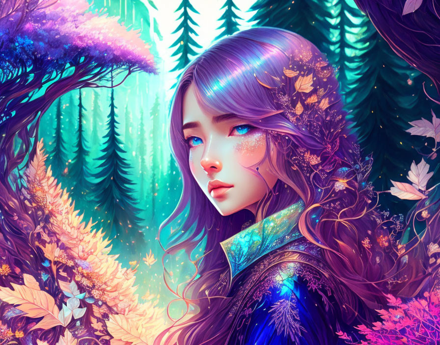 girl in colorful forest
