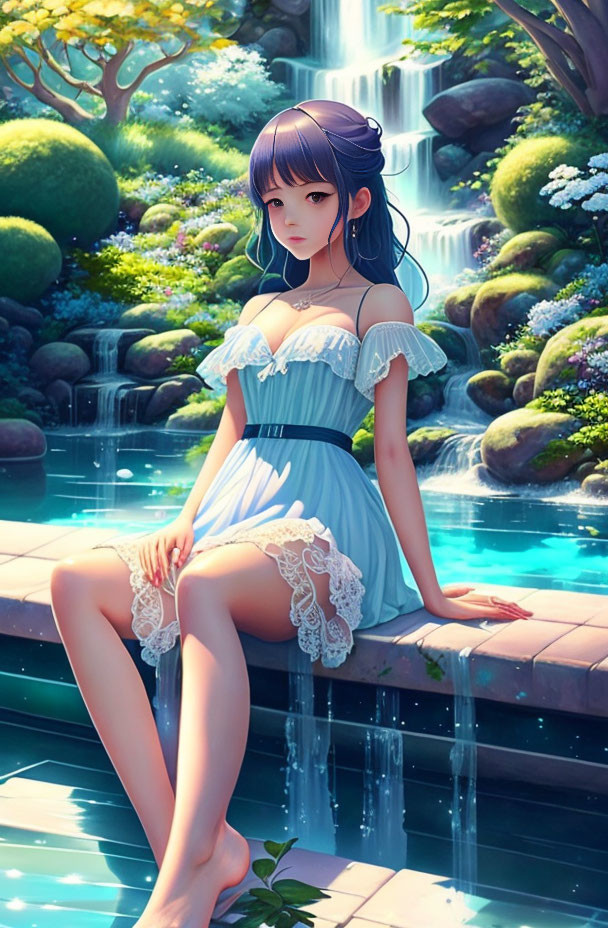 girl at waterfall
