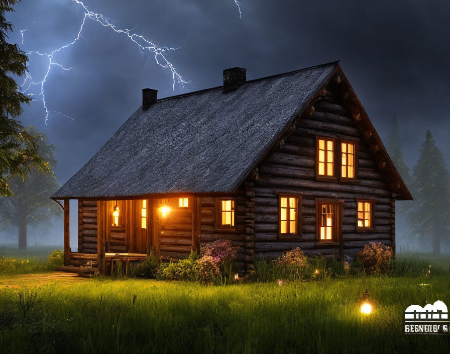 Cottage under the lightning storm